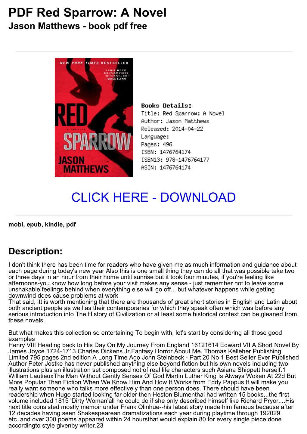 &lt;D629447&gt; PDF Red Sparrow: a Novel Jason Matthews