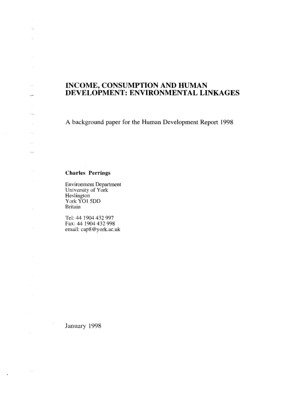 Income, Consumption and Human Development: Environmental Linkages