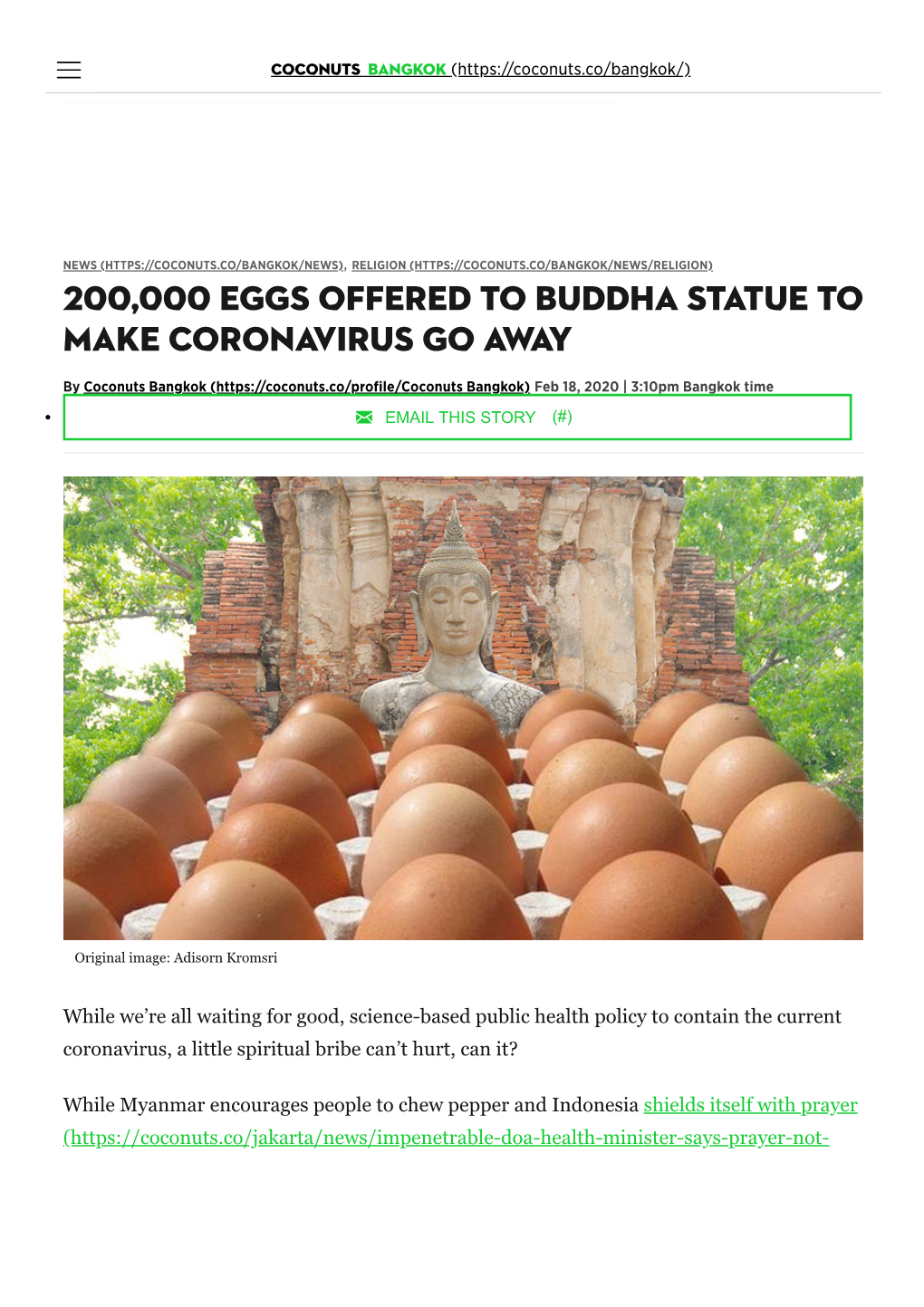 200,000 Eggs Offered to Buddha Statue to Make Coronavirus Go Away