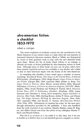 Afro-American Fiction: a Checklist 1853-1970 Robert A