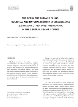 Cultural and Natural History of Berthellina Ilisima and Other Opisthobranchia in the Central Sea of Cortez