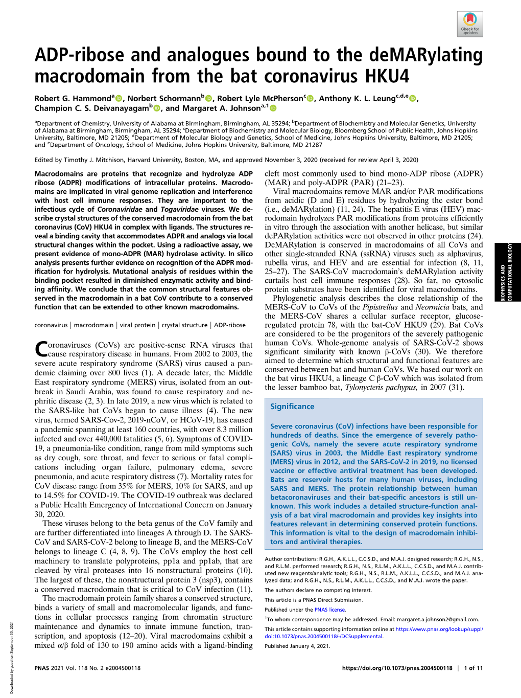 ADP-Ribose and Analogues Bound to the Demarylating Macrodomain from the Bat Coronavirus HKU4