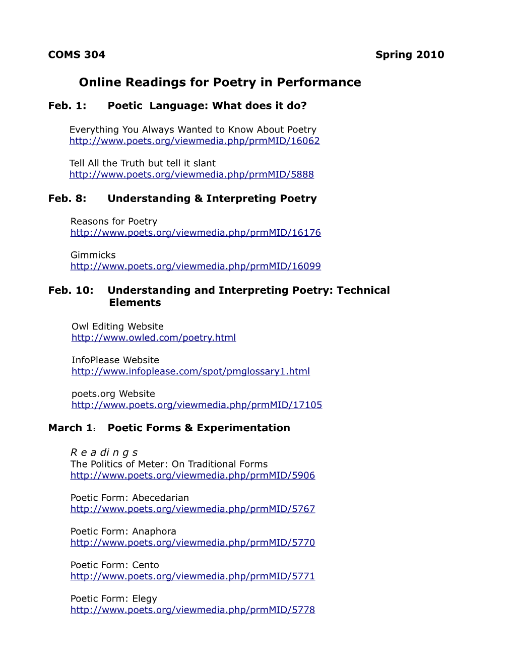 Online Readings for Poetry in Performance