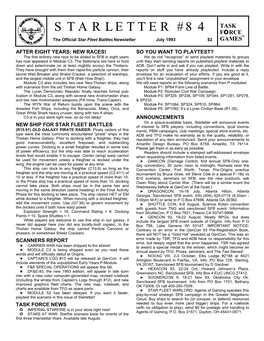STARLETTER #84 FORCE TM the Official Star Fleet Battles Newsletter July 1993 $2 GAMES