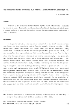 The Interception Process in Tropical Rain Forests: a Literature Review and Critique (*)