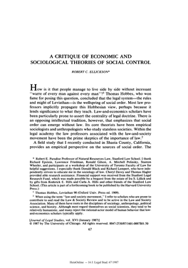 A Critique of Economic and Sociological Theories of Social Control