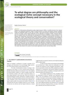 To What Degree Are Philosophy and the Ecological Niche Concept Necessary in the Ecological Theory and Conservation?