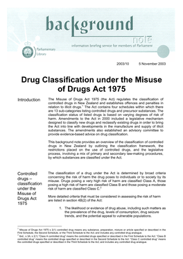 Drug Classification Under the Misuse of Drugs Act 1975