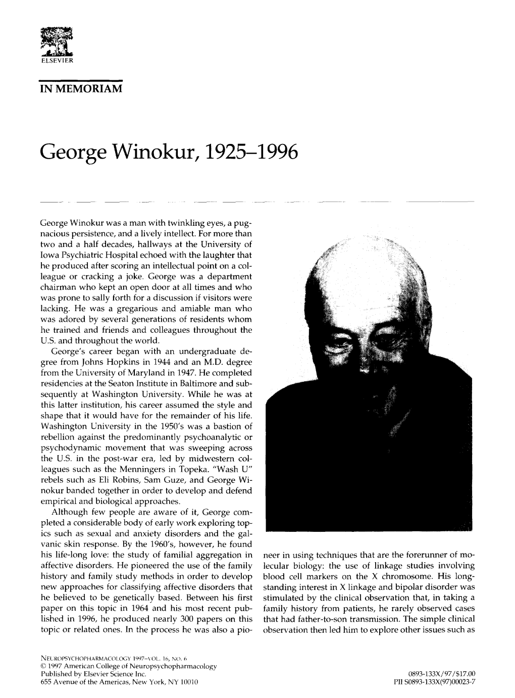 George Winokur, 1925-1996