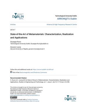 State-Of-The-Art of Metamaterials: Characterization, Realization and Applications