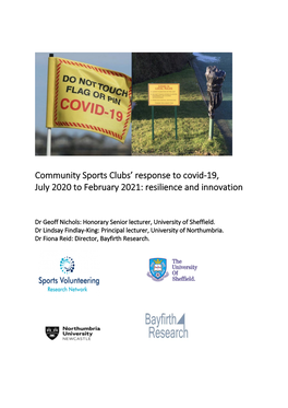 Community Sports Clubs' Response to Covid-19, July 2020 to February