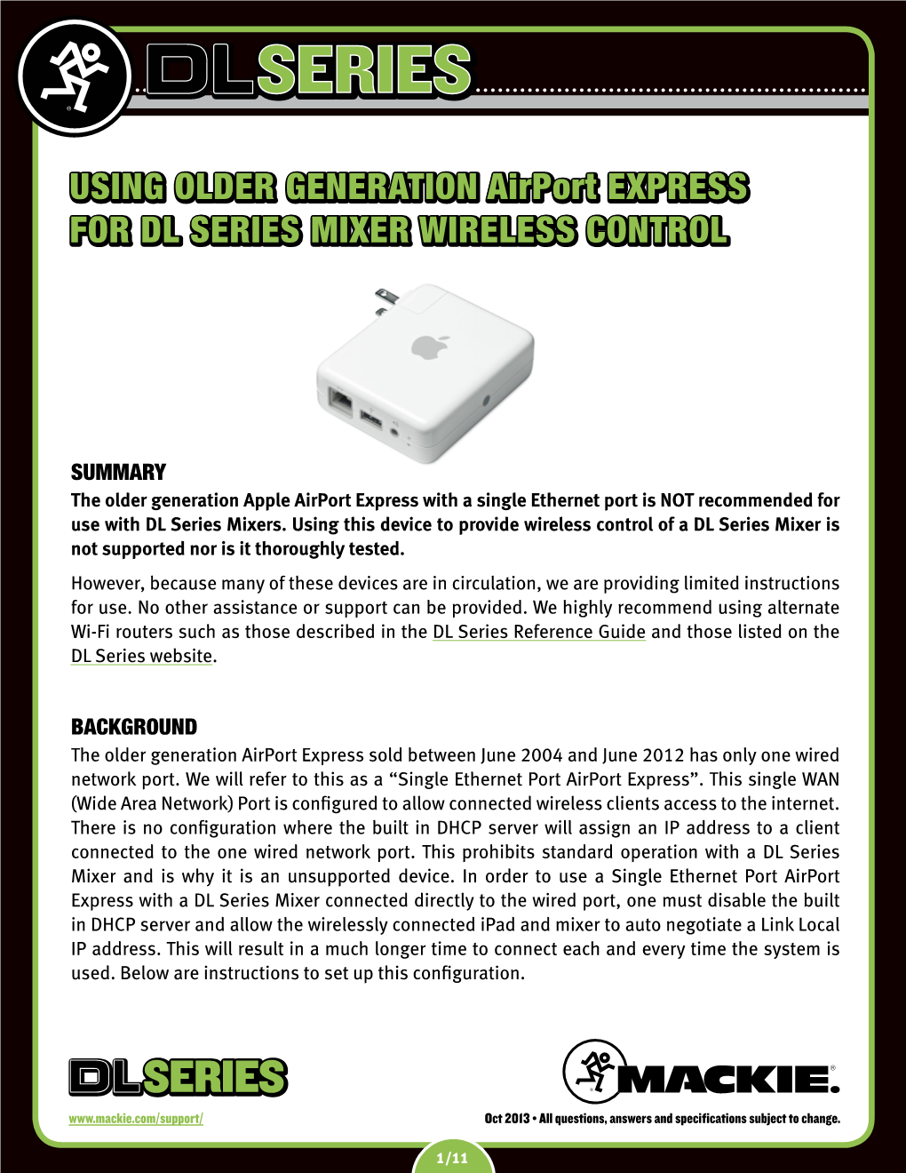 Using Older Generation Airport Express for DL Series Mixer Wireless Control