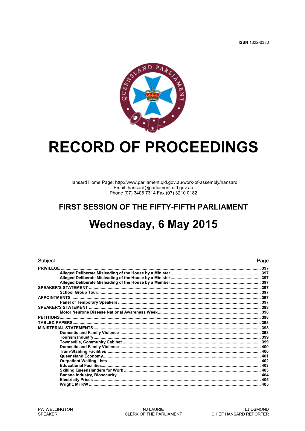 Record of Proceedings