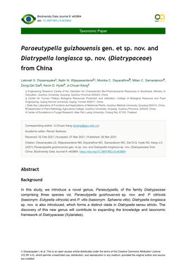 Paraeutypella Guizhouensis Gen. Et Sp. Nov. and Diatrypella Longiasca Sp