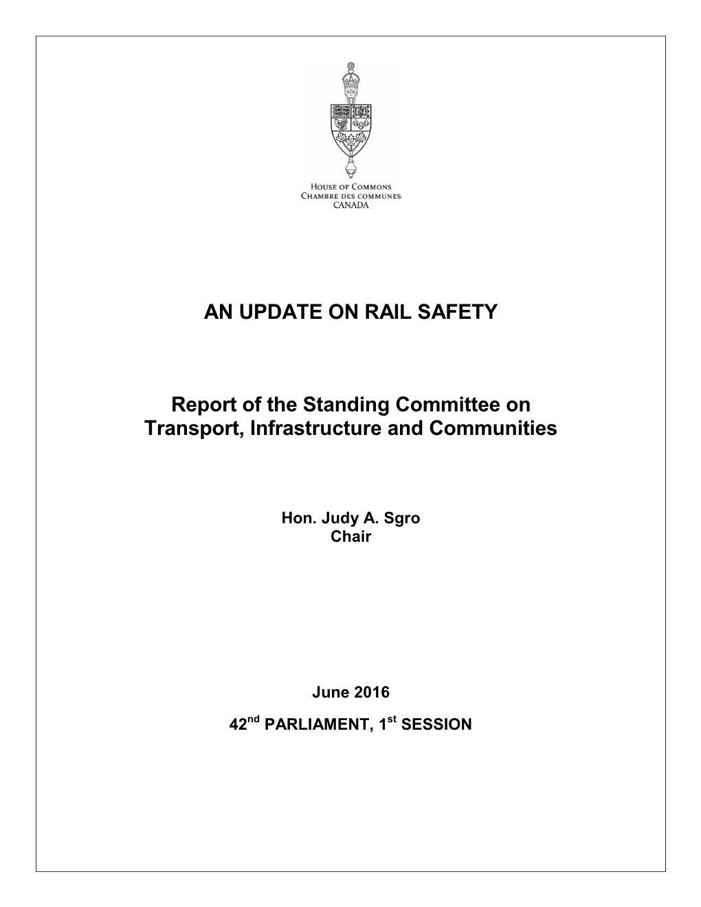 AN UPDATE on RAIL SAFETY Report of the Standing Committee On