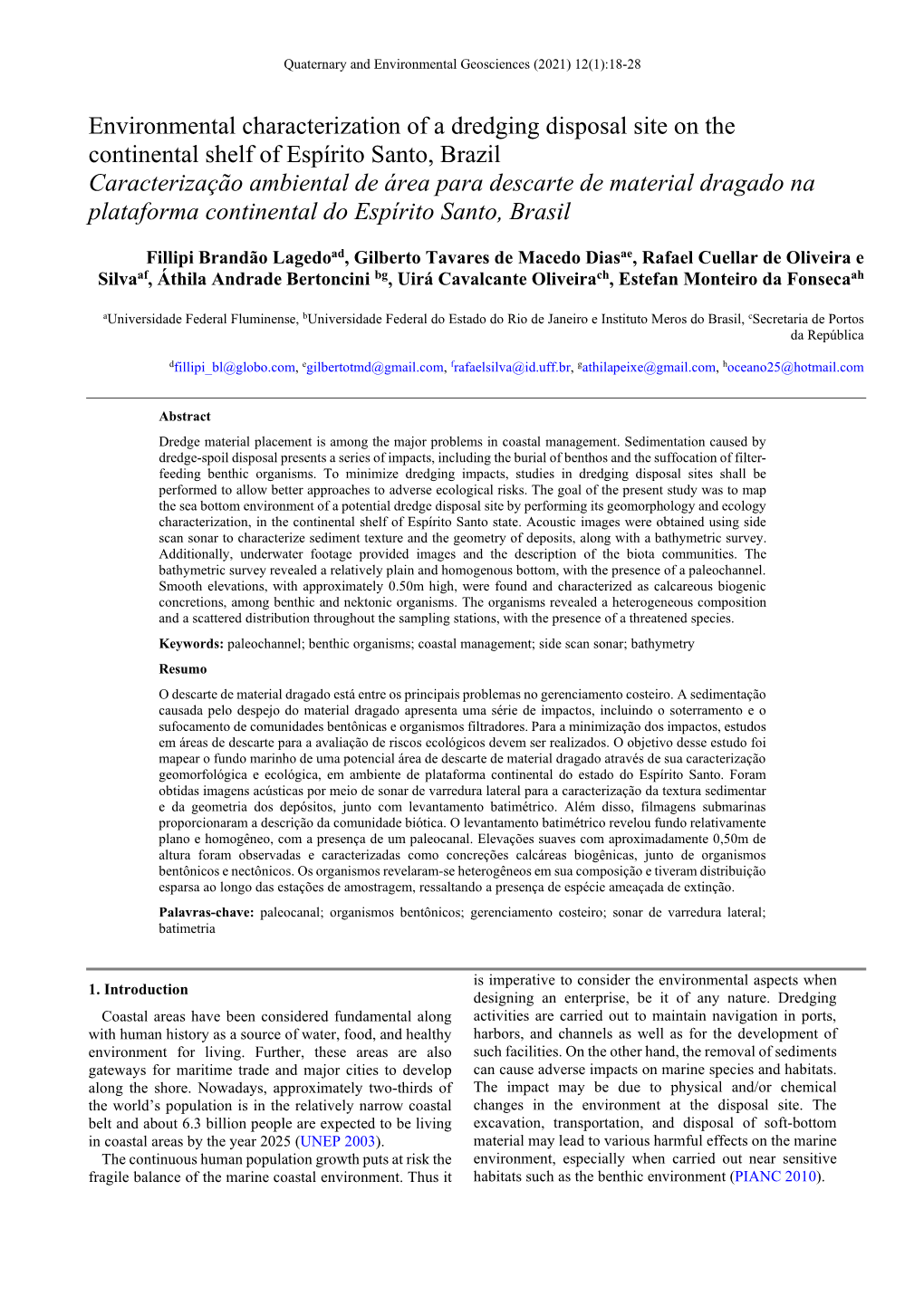 Environmental Characterization of a Dredging Disposal Site on The