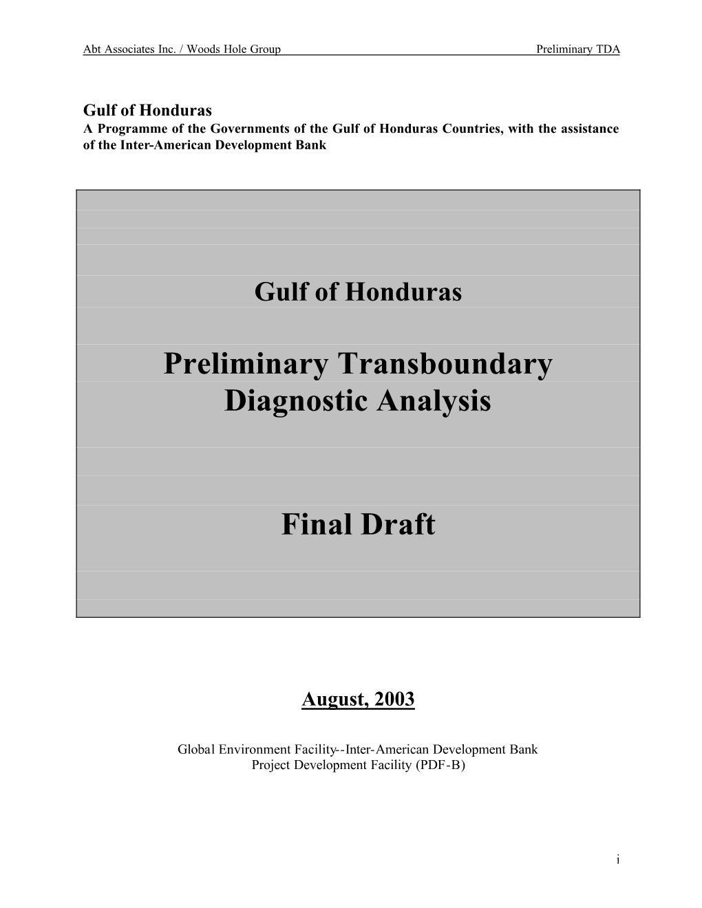 Preliminary Transboundary Diagnostic Analysis Final Draft