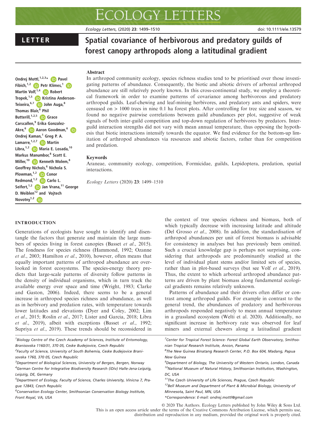 Spatial Covariance of Herbivorous and Predatory Guilds of Forest Canopy Arthropods Along a Latitudinal Gradient