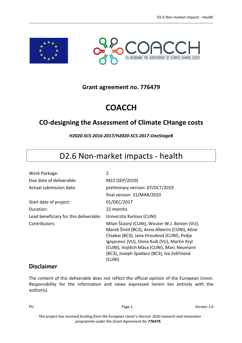 COACCH D2.6 Non-Market Impacts