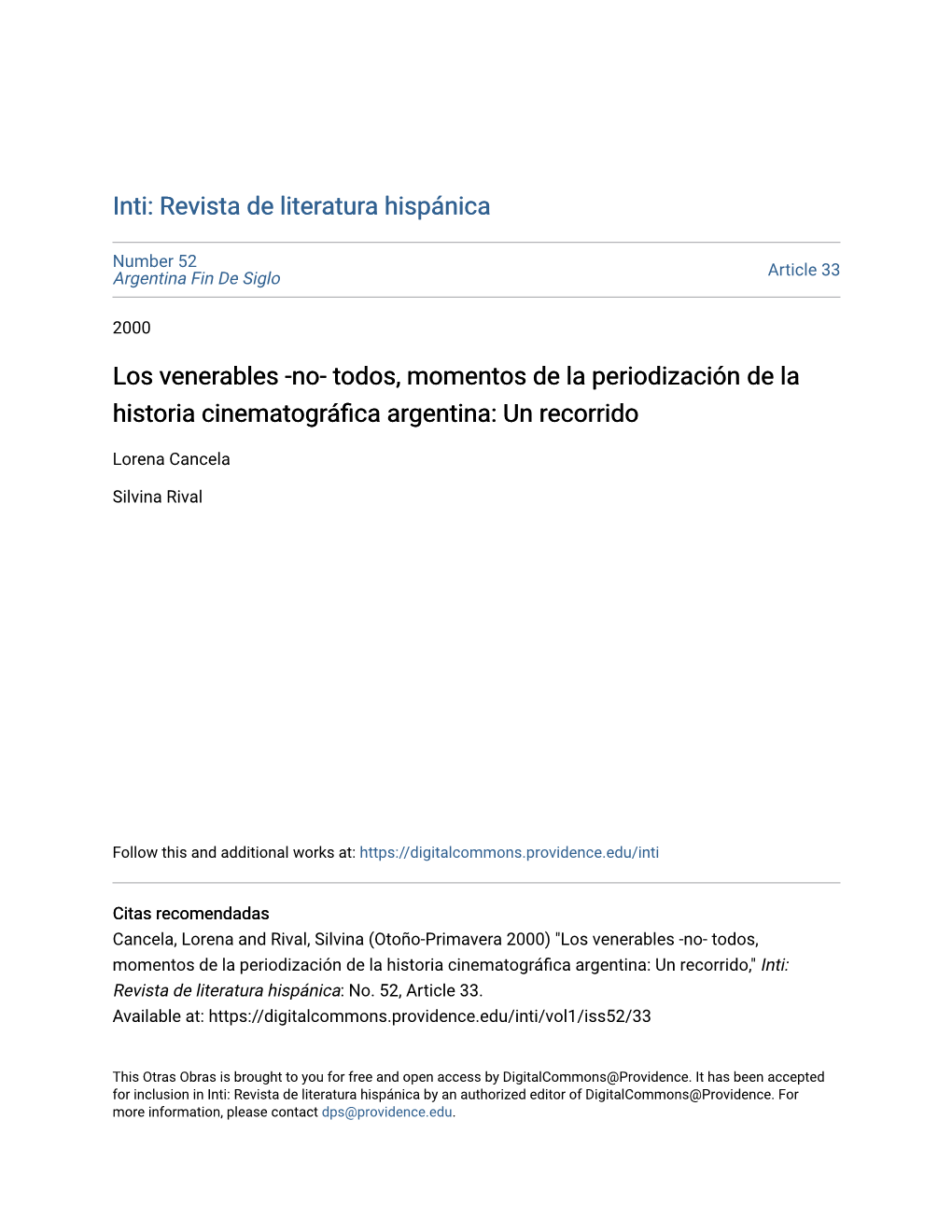 Los Venerables -No- Todos, Momentos De La Periodización De La Historia Cinematográfica Argentina: Un Recorrido