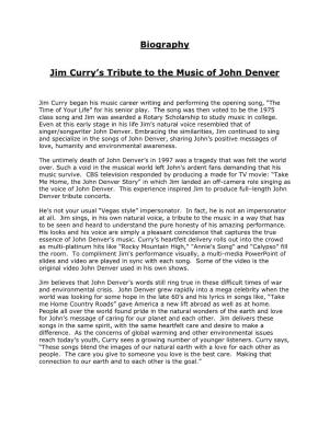 Biography Jim Curry's Tribute to the Music of John Denver