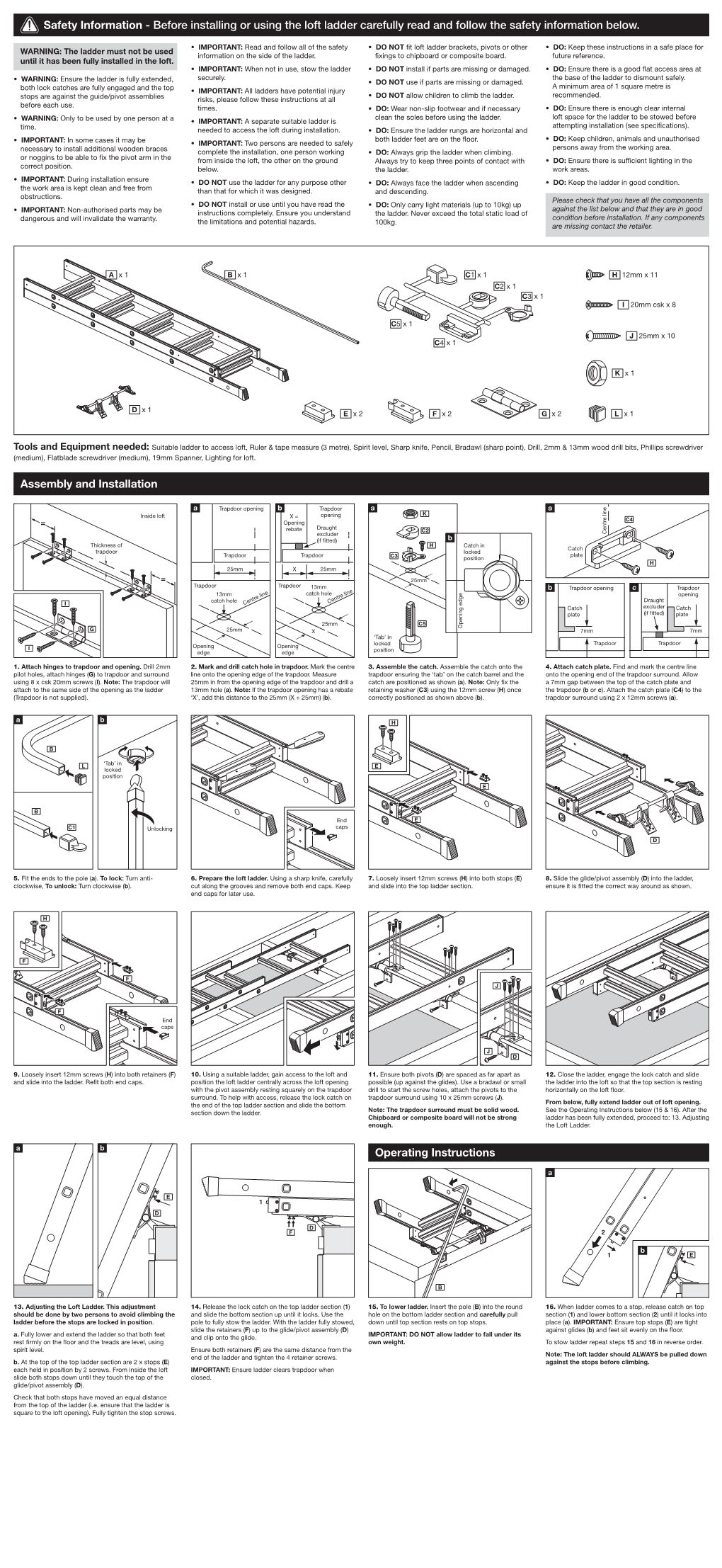 Assembly and Installation Operating Instructions Safety Information