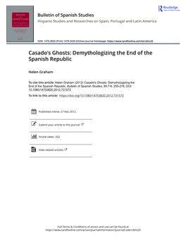 Casado's Ghosts: Demythologizing the End of the Spanish Republic