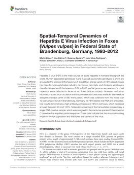 Spatial-Temporal Dynamics of Hepatitis E Virus Infection in Foxes (Vulpes Vulpes) in Federal State of Brandenburg, Germany, 1993–2012
