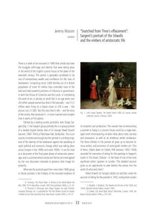 Jeremy Musson “Snatched from Time's Effacement”: Sargent's Portrait of the Sitwells and the Embers of Aristocratic Life
