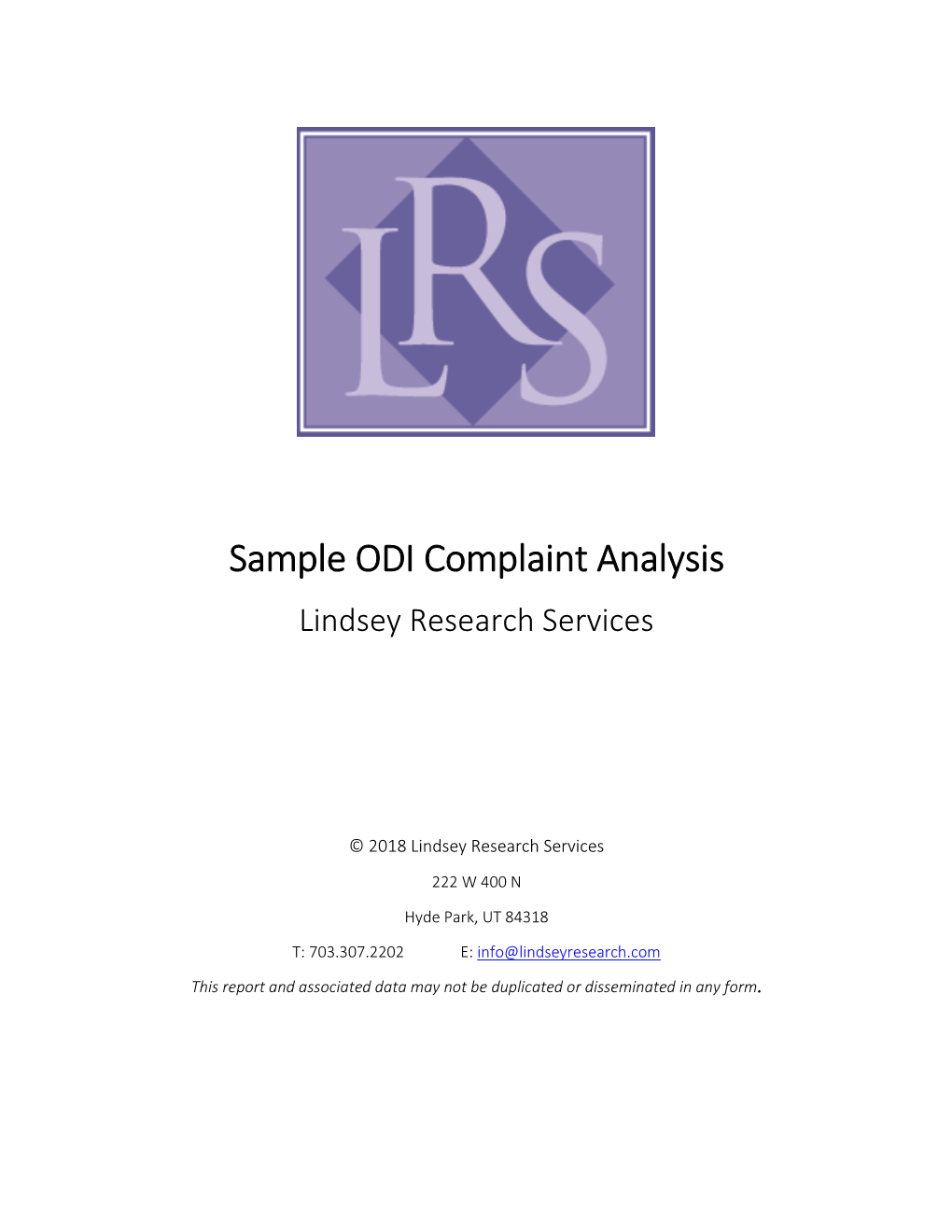 Sample ODI Complaint Analysis Lindsey Research Services