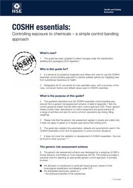 COSHH Essentials: Controlling Exposure to Chemicals – a Simple Control Banding Approach