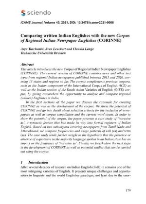 Comparing Written Indian Englishes with the New Corpus of Regional Indian Newspaper Englishes (CORINNE)