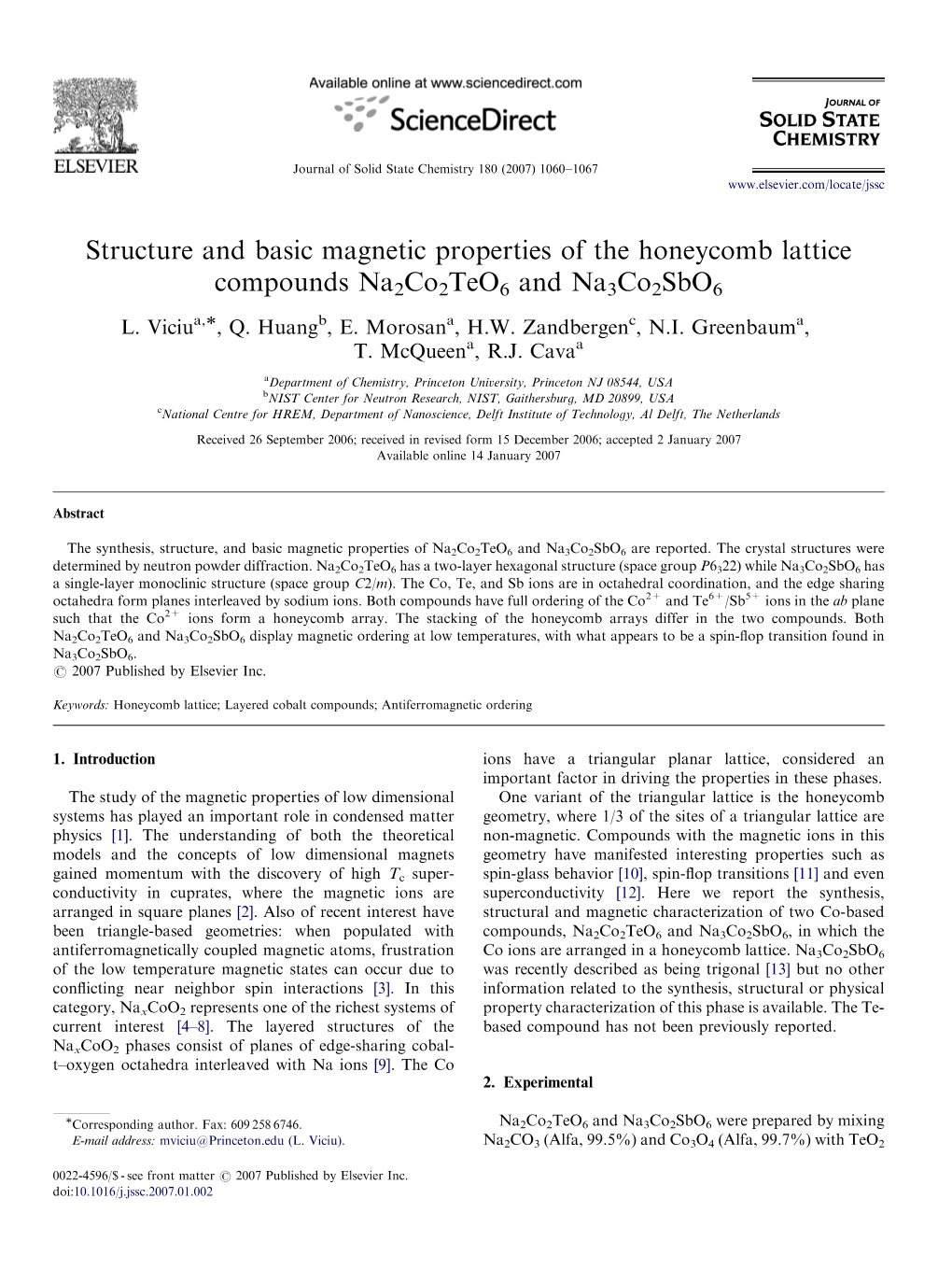 Structure and Basic Magnetic Properties of the Honeycomb Lattice Compounds Na2co2teo6 and Na3co2sbo6 L
