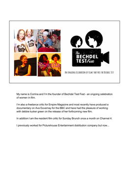 My Name Is Corrina and I'm the Founder of Bechdel Test Fest