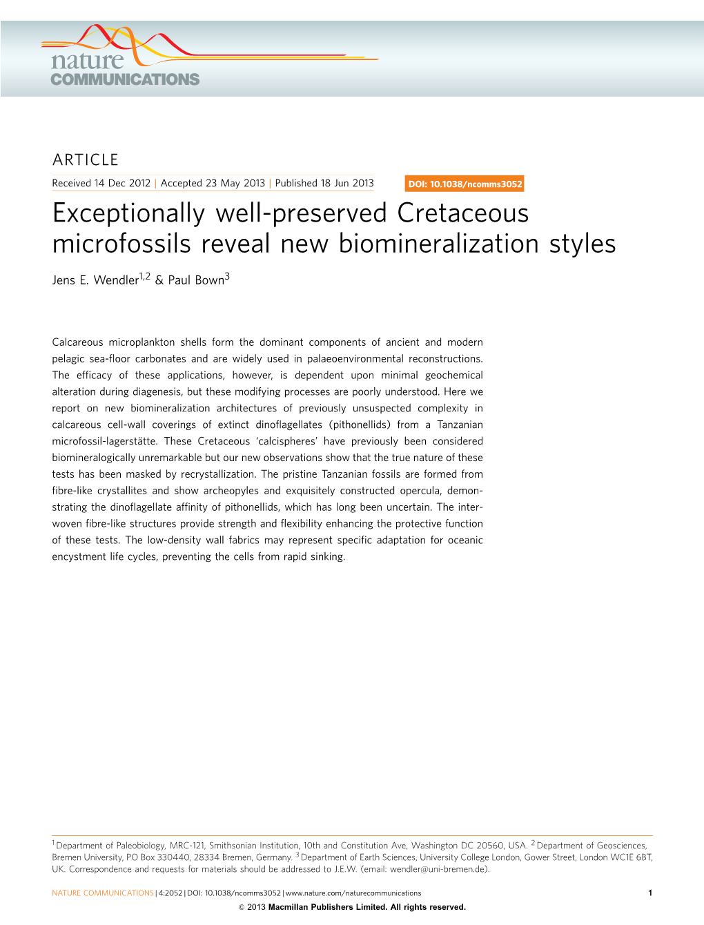 Exceptionally Well-Preserved Cretaceous Microfossils Reveal New Biomineralization Styles