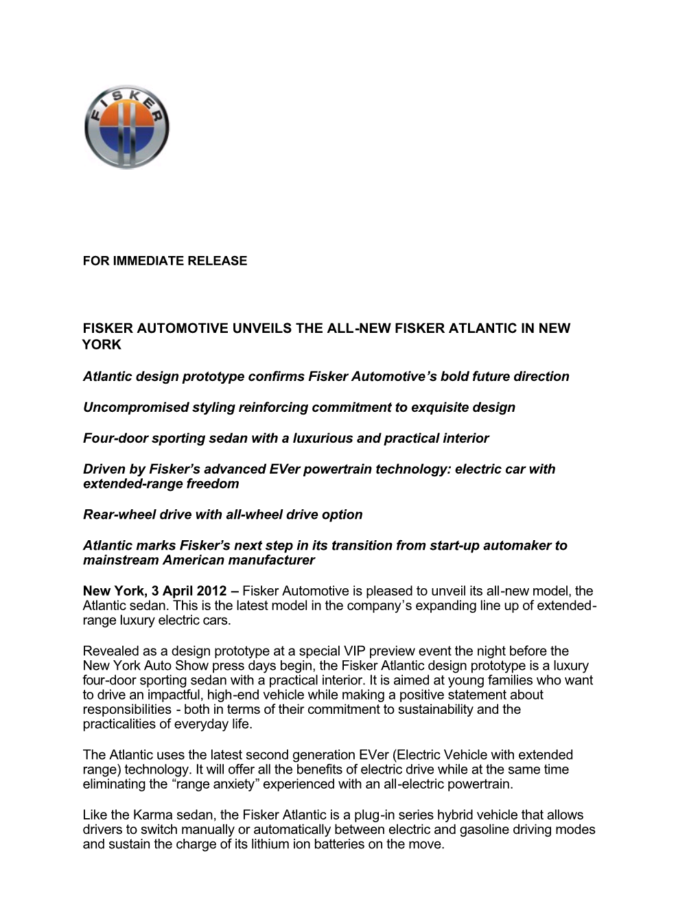 Fisker Atlantic 2013 Press Release -Pdf