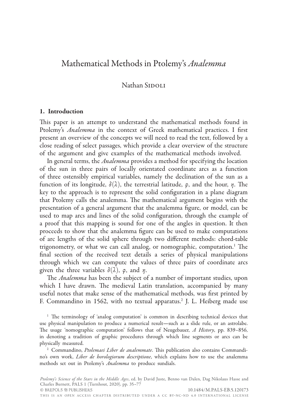 Mathematical Methods in Ptolemy's Analemma