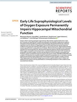 Early Life Supraphysiological Levels of Oxygen Exposure Permanently