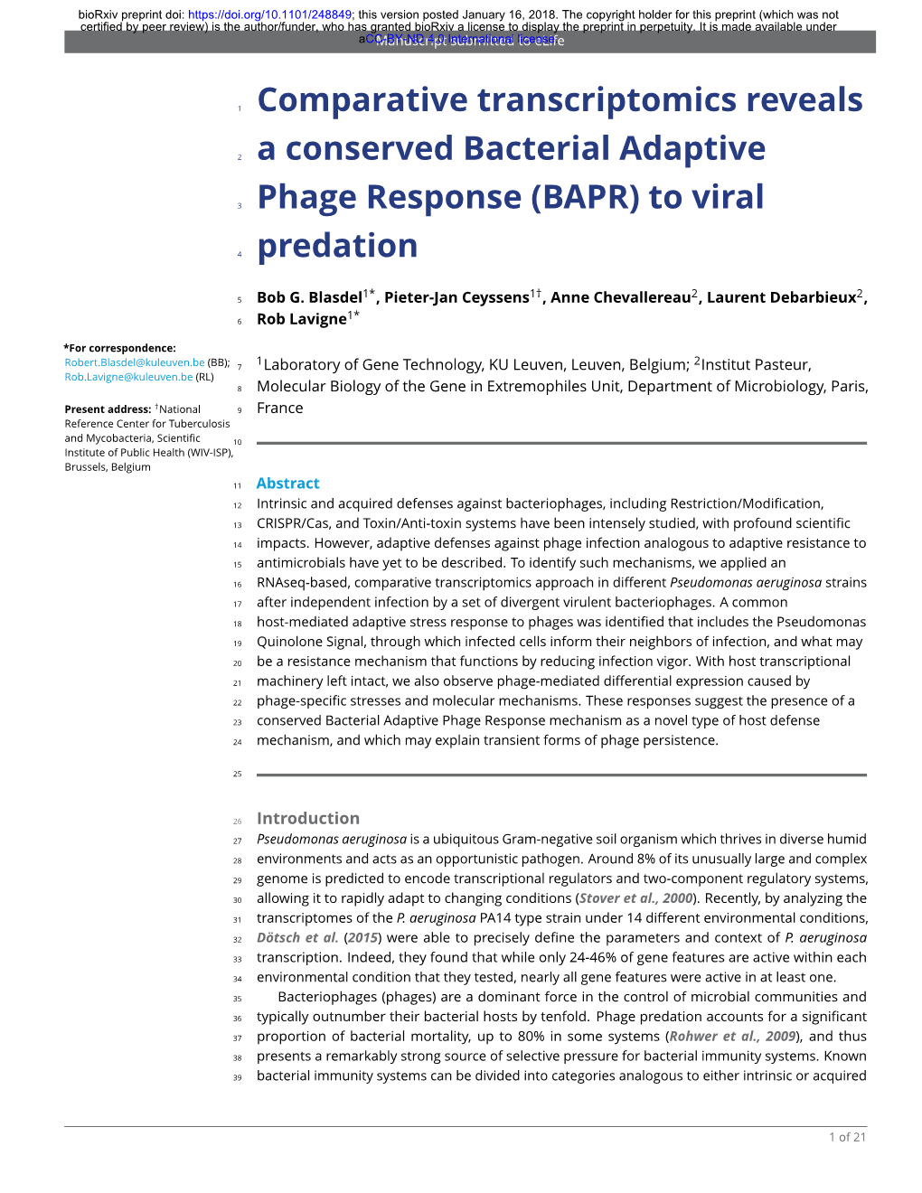 Comparative Transcriptomics Reveals a Conserved Bacterial Adaptive