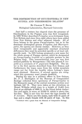 THE DISTRIBUTION of ONYCHOPHORA in NEW GUINEA and NEIGHBORING ISLANDS B Cles T