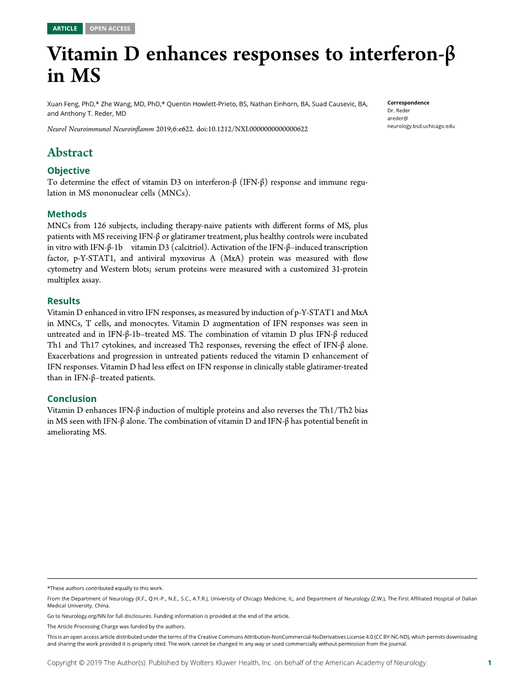 Vitamin D Enhances Responses to Interferon-Β in MS