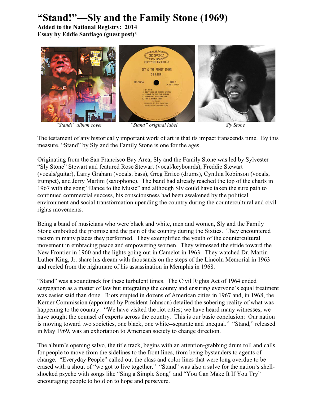 Sly and the Family Stone (1969) Added to the National Registry: 2014 Essay by Eddie Santiago (Guest Post)*