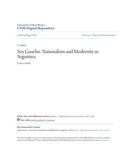 Soy Gaucho: Nationalism and Modernity in Argentina Geneva Smith