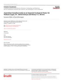 Australian-Canadian Links in an Imperial Geological Chain: Sir William Logan, Dr