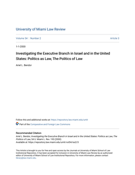 Investigating the Executive Branch in Israel and in the United States: Politics As Law, the Politics of Law