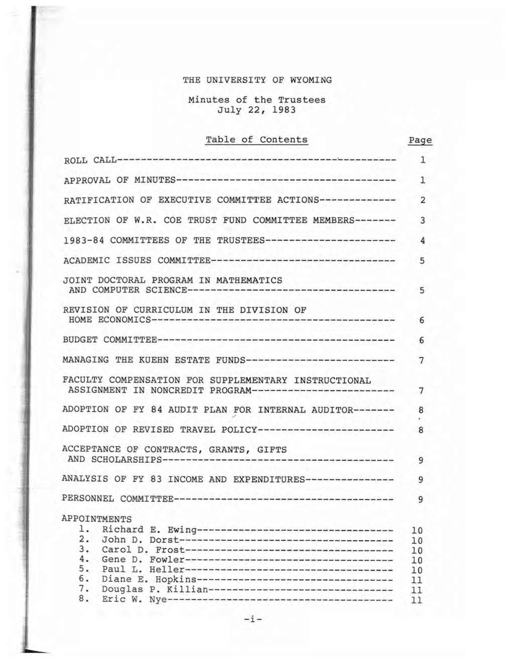 Minutes of the Trustees July 22, 1983