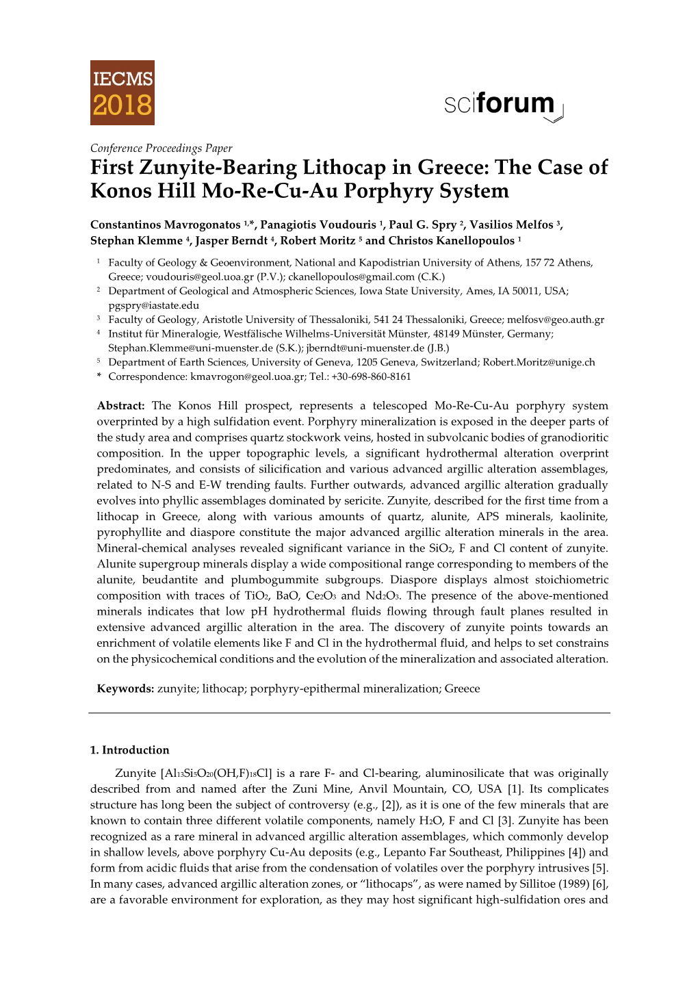 First Zunyite-Bearing Lithocap in Greece: the Case of Konos Hill Mo-Re-Cu-Au Porphyry System