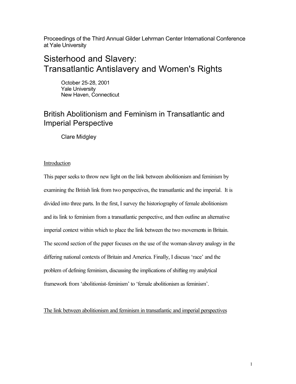 Sisterhood and Slavery: Transatlantic Antislavery and Women's Rights