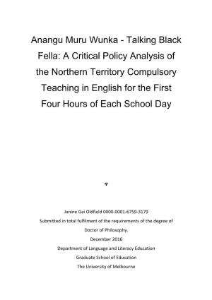A Critical Policy Analysis of the Northern Territory Compulsory Teaching in English for the First Four Hours of Each School Day