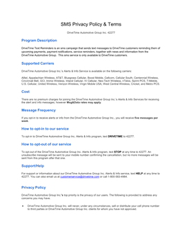 SMS Privacy Policy & Terms